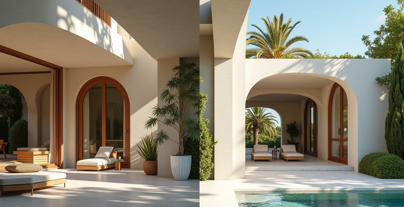 Collage architectural montrant des villas luxueuses de styles contemporain, provençal et Belle Époque à Cannes