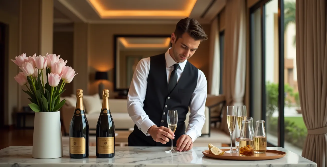 Professionnel de la conciergerie élégant organisant des services de luxe dans un intérieur de villa sophistiqué